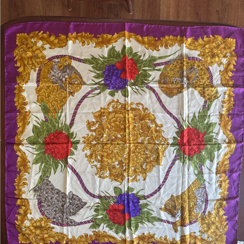 Excellent Condition Salvatore Ferragamo Purple Floral Scarf